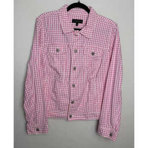 Talbots Women's Pink White Grisham Plaid Button Up Jean Style Jacket Size XL